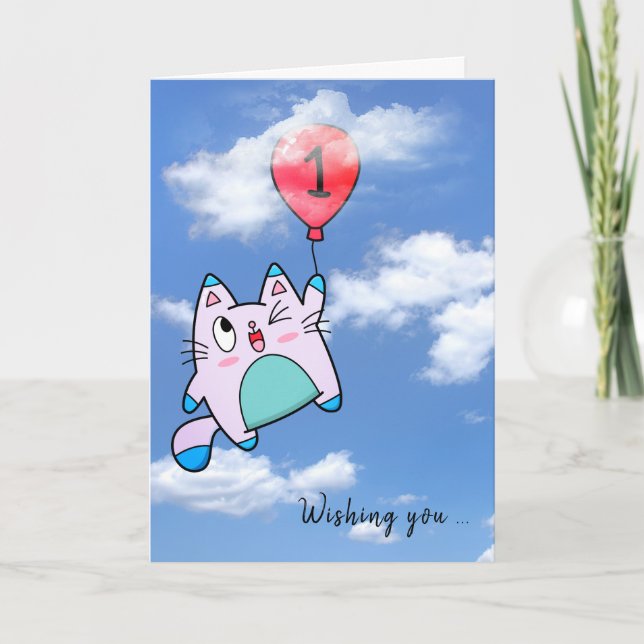 1er Anniversaire Carte Chat Et Ballons (Devant)