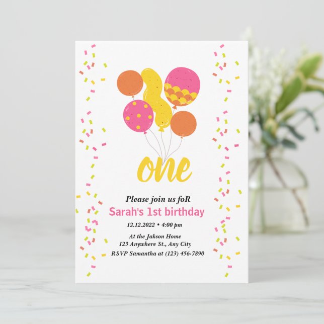1er anniversaire Colorée invitation d'anniversaire (Debout devant)