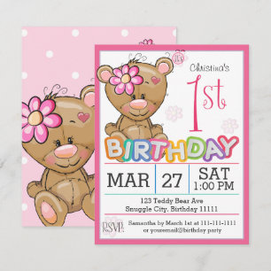 1er anniversaire fête Teddy Bear Invitation