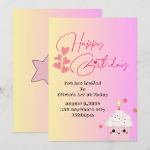 1er anniversaire filles invitation en rose
