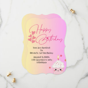 1er anniversaire filles invitation en rose