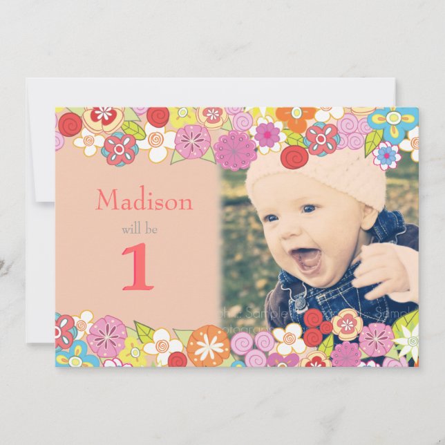 1er Anniversaire Fleurs de Jardin Invitation photo (Devant)