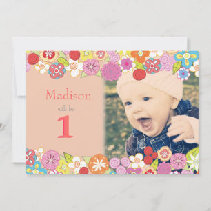 1er Anniversaire Fleurs de Jardin Invitation photo
