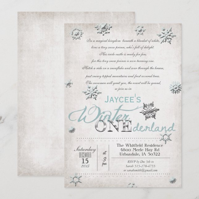 1er anniversaire hiver Onederland Invitation (Devant / Derrière)