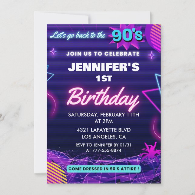 1er anniversaire invitation 90s thème Retro (Devant)