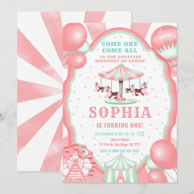 1er Anniversaire Invitation Cirque (Devant / Derrière)