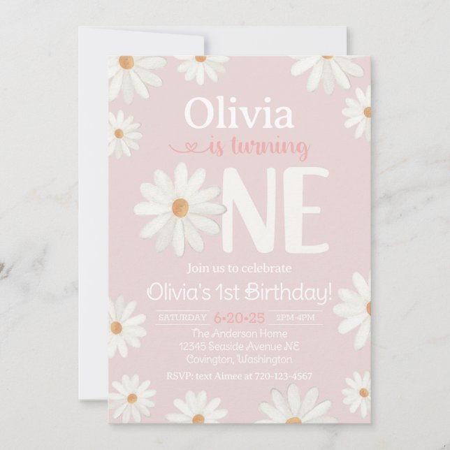 1er anniversaire Invitation, Daisy Invitation (Devant)