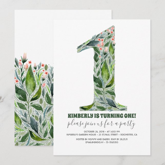  1er anniversaire Invitation de fête (Devant / Derrière)