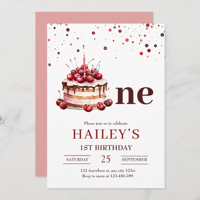 1er Anniversaire Invitation de gâteau, Fille 1er A (Devant / Derrière)