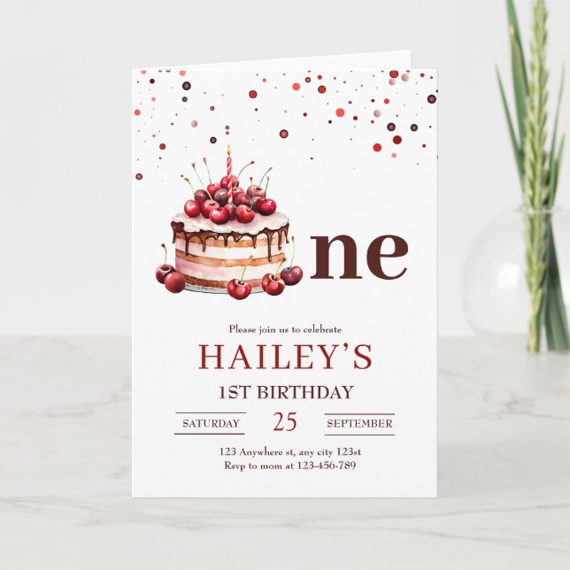 1er anniversaire Invitation de gâteau, Filles 1er  (Devant)