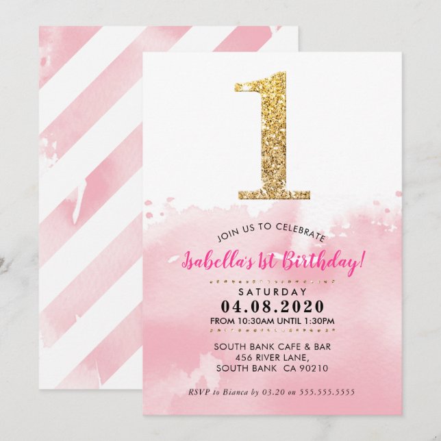 1ER ANNIVERSAIRE INVITATION or moderne parties sci (Devant / Derrière)