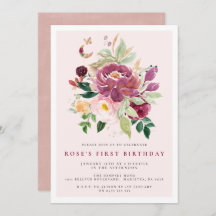 1er anniversaire Invitations | Bouquet safran 