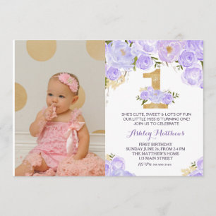 1ER anniversaire lavande PREMIER Floral Invitation