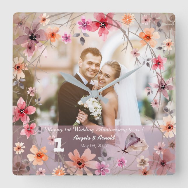 1er anniversaire Mariage Horloge des fleurs décora (Recto)