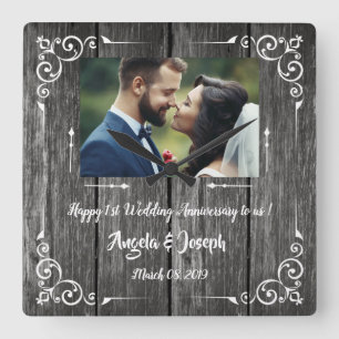 1er anniversaire Mariage Horloge en bois ornementa