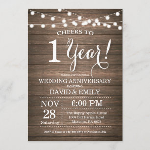 1er anniversaire Mariage Invitation Bois rustique