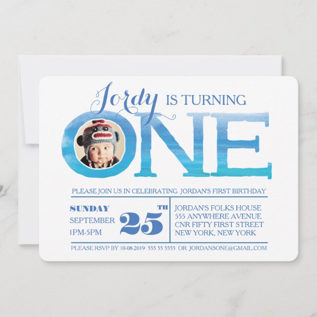 1er anniversaire Ombre aquarelle une invitation ph (Devant)