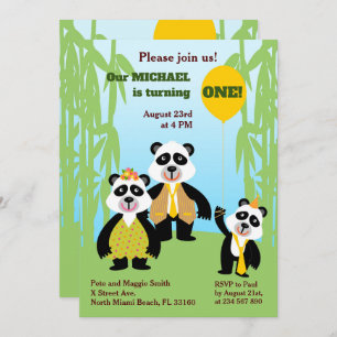 1er anniversaire Panda Bear Famille Invitation