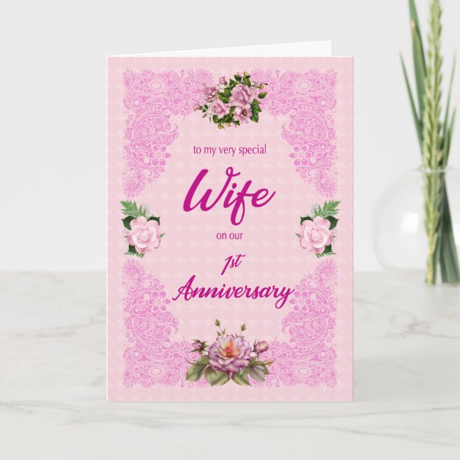 1er anniversaire pour une femme avec carte rose Ro (Devant)