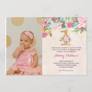 1ER anniversaire PREMIER BELLE Invitation Florale,