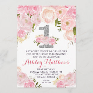 1ER anniversaire PREMIER BELLE Invitation Florale,