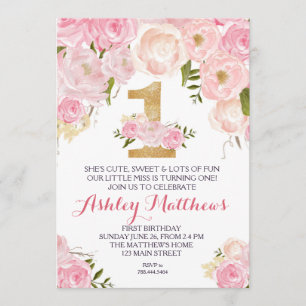 1ER anniversaire PREMIÈRE BELLE Invitation Florale