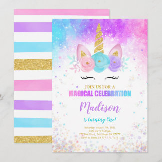 1er anniversaire Unicorn Party Invitation