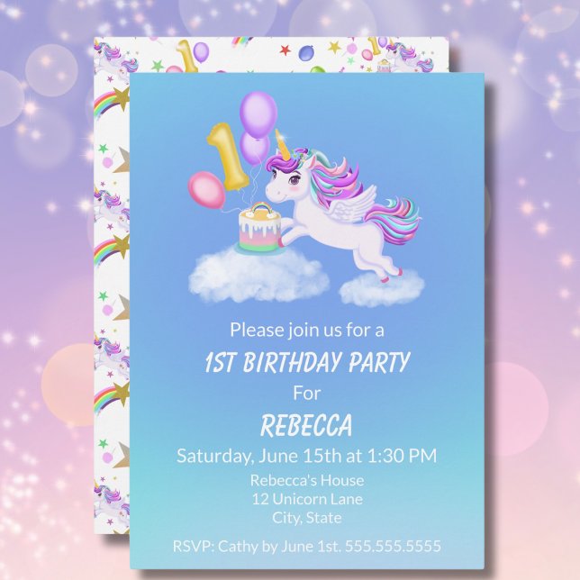 1er Anniversaire Unicorne avec invitation de gâtea (Créateur téléchargé)