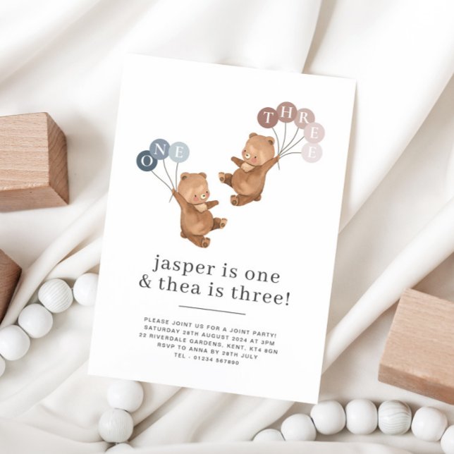 1er et 3e anniversaire d'ours Invitation (Créateur téléchargé)