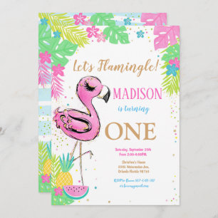 1er Flamant rose Anniversaire Invitation