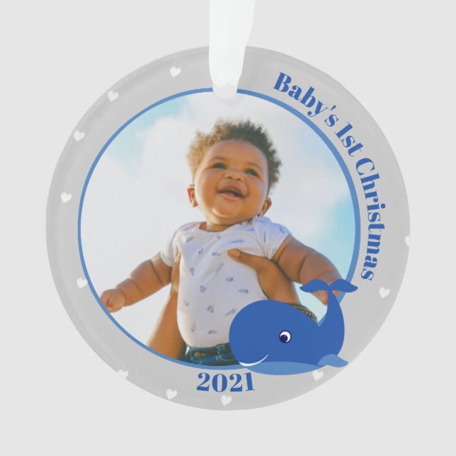 1er Noël de bébé baleine avec ornement photo (devant)