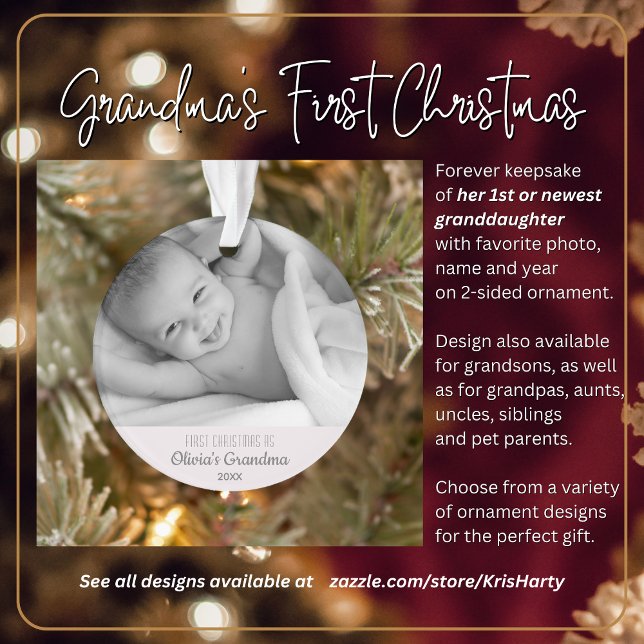 1er Noël de grand-mère Nom personnalisé Photo (Grandma's First Christmas with 1st or newest granddaughter. Gift her this forever keepsake.)