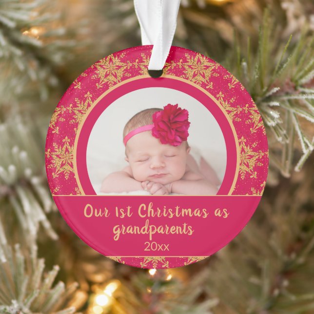 1er Noël Grand-parents Pink Gold Photo (Arbre)