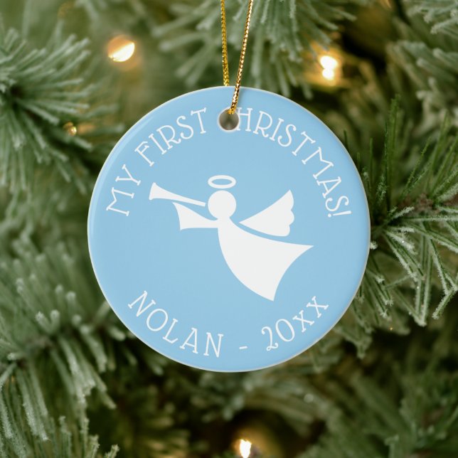 1er ornement d'ange de Noël de bébé avec nom (Arbre)