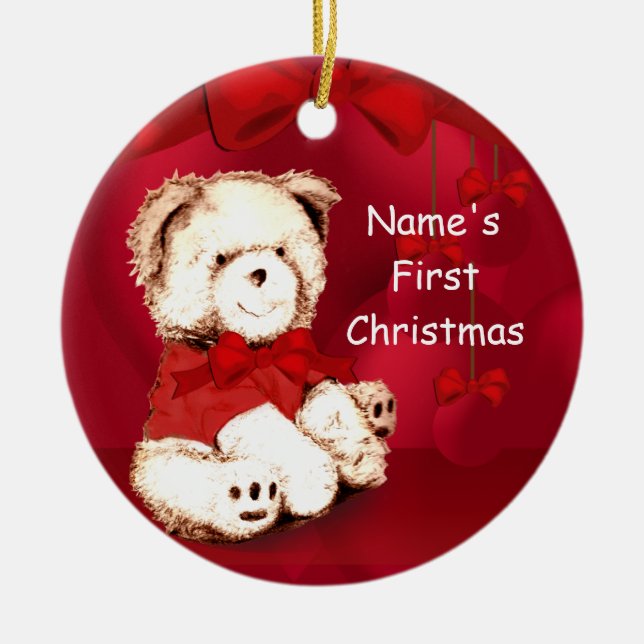 1er ornement d'ours en peluche de Noël du bébé (Devant)