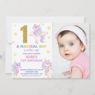 1er Rainbow Unicorn Anniversaire Invitations avec