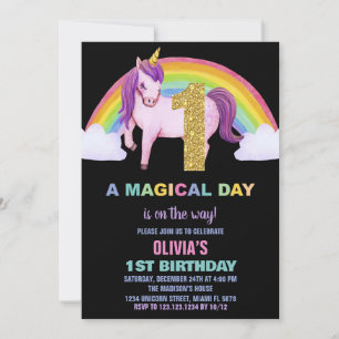 1er Rainbow Unicorn Birthday Invitations Parties s