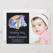 1er Rainbow Unicorn Birthday Invitations photo