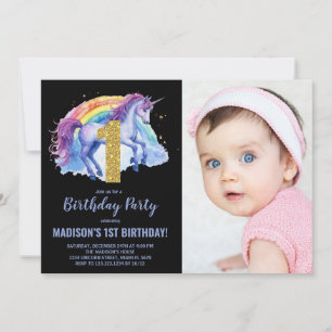 1er Rainbow Unicorn Birthday Invitations photo