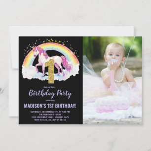 1er Rainbow Unicorn Birthday Invitations photo