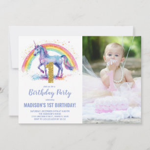 1er Rainbow Unicorn Birthday Invitations photo