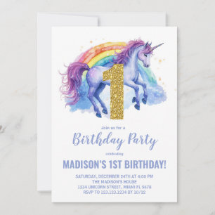 1er Rainbow Unicorn Invitations d'anniversaire
