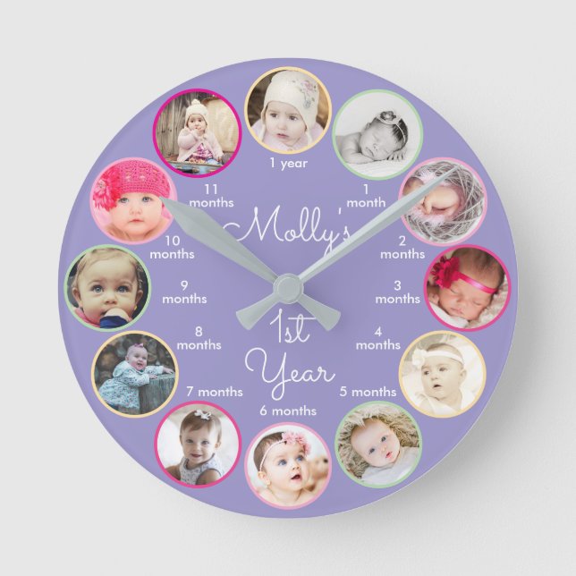 1ère année de photos Girl Purple Nursery Horloge r (Recto)