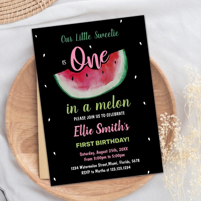1ère Black Watermelon Invitations d'anniversaire (1st Black Watermelon Birthday Invitations)