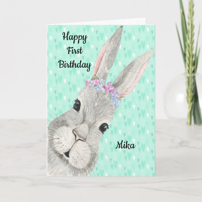 1ère carte d'anniversaire avec le visage de lapin (Devant)