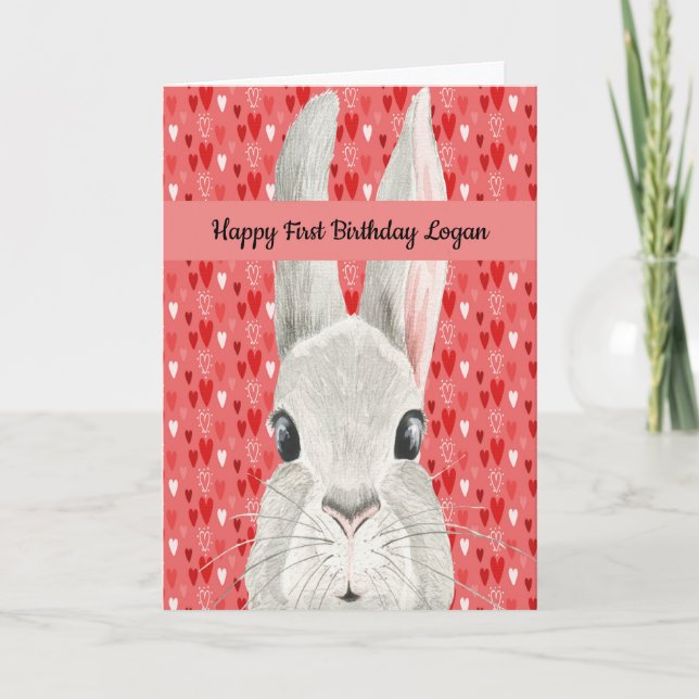 1ère carte d'anniversaire pour garçon avec lapin (Devant)