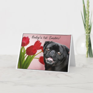 1ère carte de chien du carlin noir de Pâques