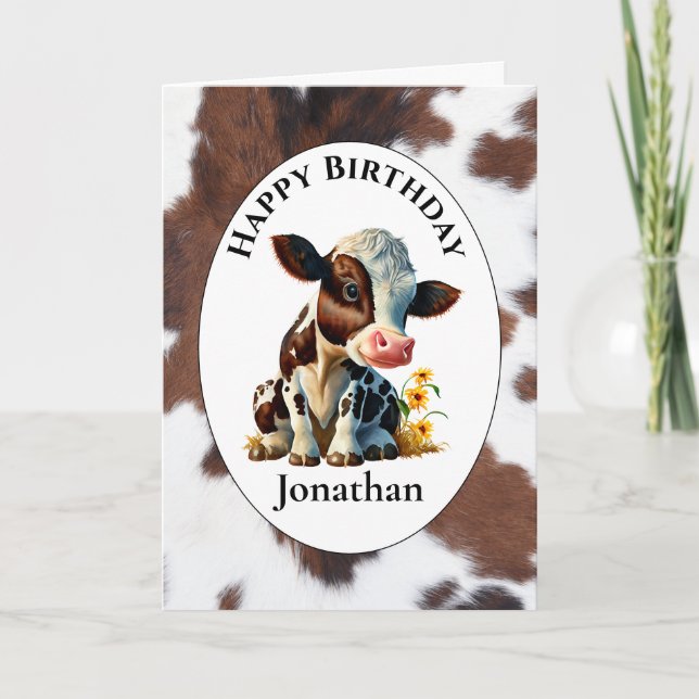 1ère carte de vache Brown anniversaire (Devant)