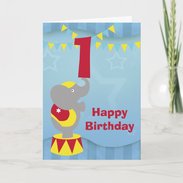 1ère carte Eléphant Circus Anniversaire (Devant)