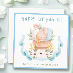 1ère carte Pâques lapin petit-fils bleu carte Pâqu